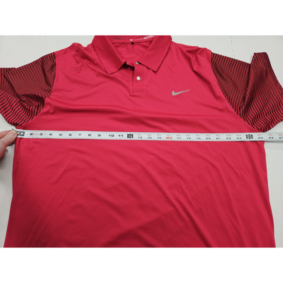 Nike Tiger Woods Collection Golf Polo Shirt Men's XL Red Dri-Fit Stretch Striped - Picture 2 of 8
